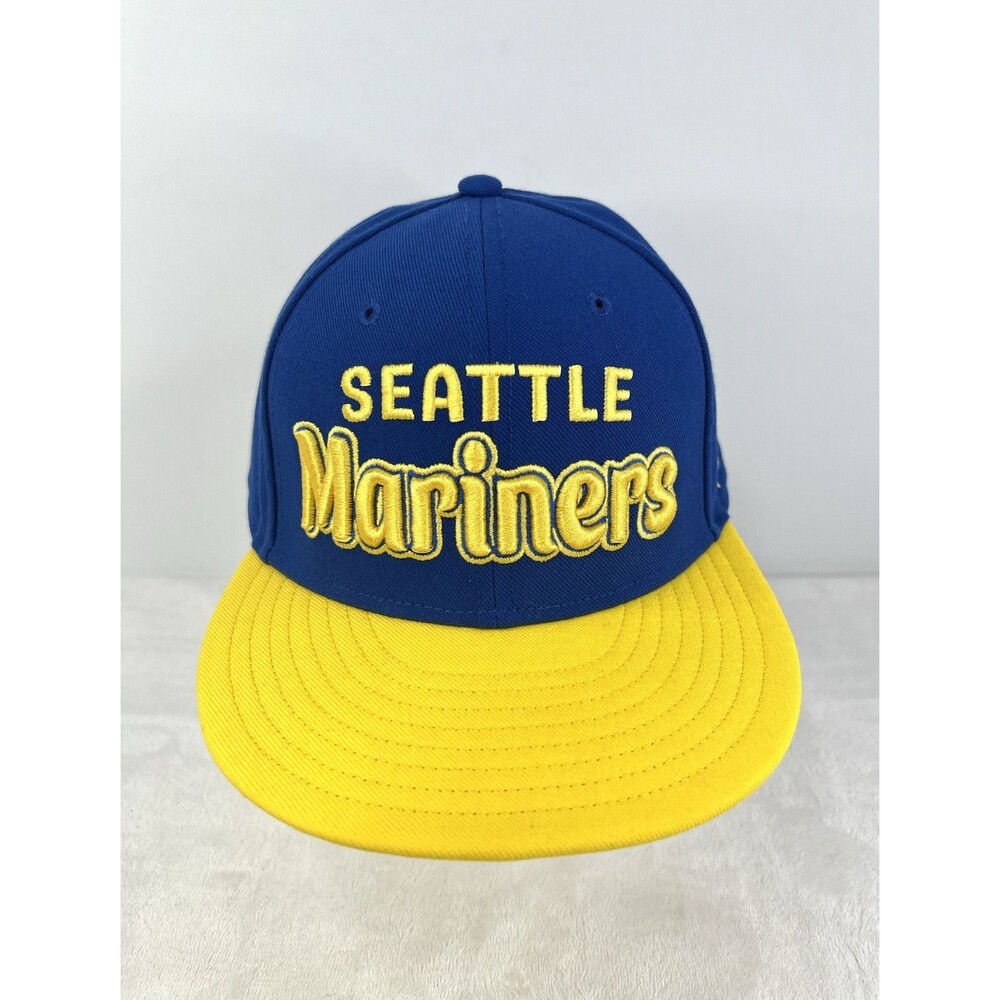 SEATTLE MARINERS Cooperstown MLB Fitted Cap Hat Blue Yellow Size 7 1/8 Fanatics